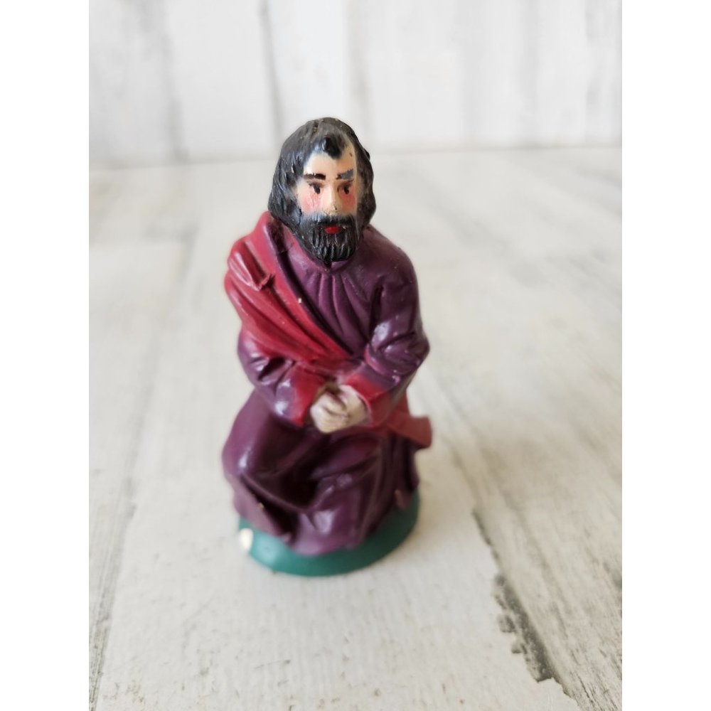Vintage shepherd porcelain nativity village Joseph kneeling Xmas decor